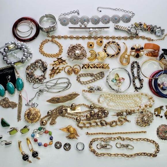 Mixed Lot Jewelry - Costume Jewelry Jar Lot 59 Pieces  Many Marked